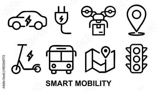 Smart Transportation and Mobility Line Icon Set Vector