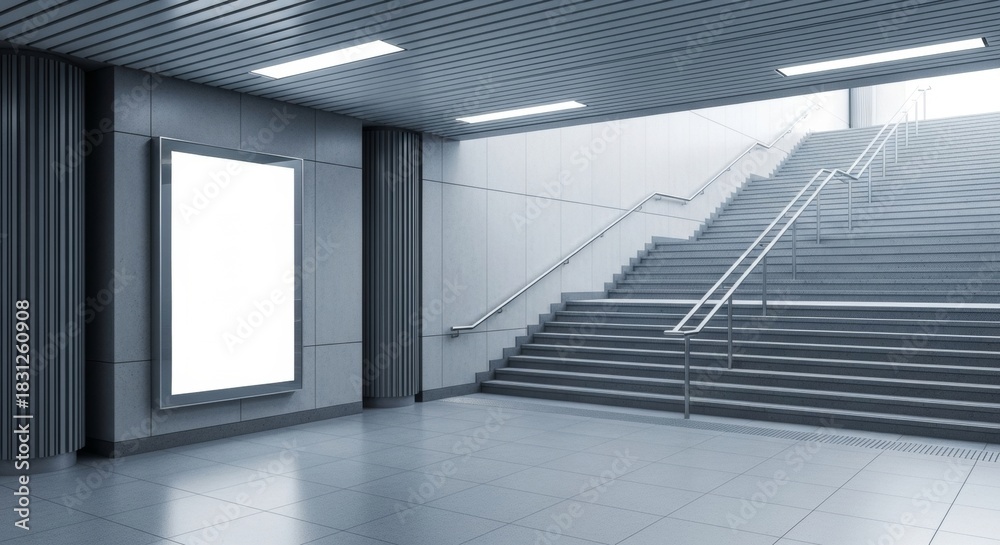 Obraz premium Modern staircase with blank billboard in urban passage