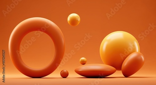 Fototapeta Naklejka Na Ścianę i Meble -  Geometric Abstraction in Orange: A minimalist composition of geometric shapes in varying sizes and forms, rendered in a warm, inviting orange palette.