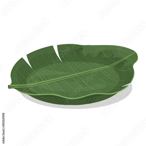 Green banana leaf plate on white background for Makar Sankranti  