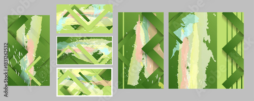 Arts Paintng Bright Green background template summer juicy colors background with geometric elements, lines and dots