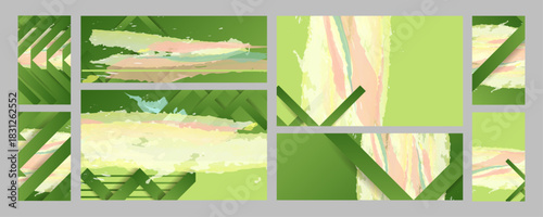 Arts Paintng Bright Green background template summer juicy colors background with geometric elements, lines and dots