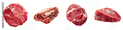 Premium cuts of fresh, raw meat ready for gourmet grilling and cooking, perfect for culinary creations and healthy protein-rich meals, a butcher's best selection
