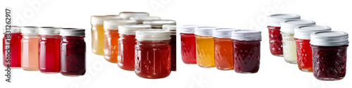 Delicious homemade jam and jelly jars in colorful assortment, perfect for farmers market, canning, or wholesome food blog, handcrafted goodness, sweet preserves