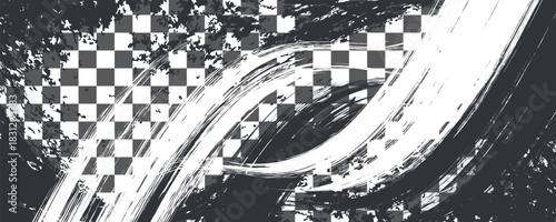 Race flag grunge background, car rally or motocross finish flag with vector checker pattern. Grunge race flag for car racing sport or bike speedway, motorsport