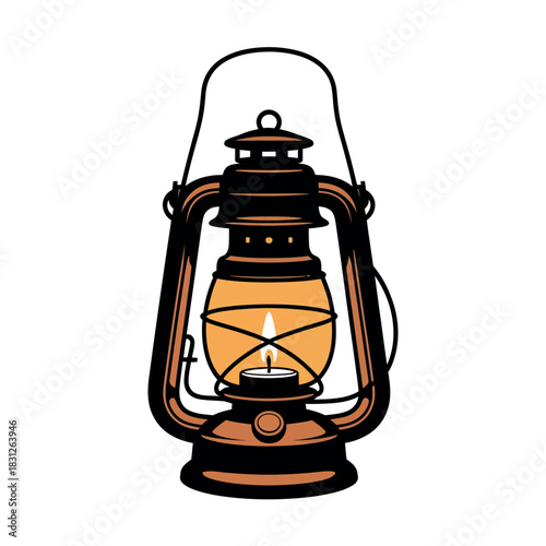 An antique oil lantern glows with a warm, inviting light, evoking a sense of nostalgia.