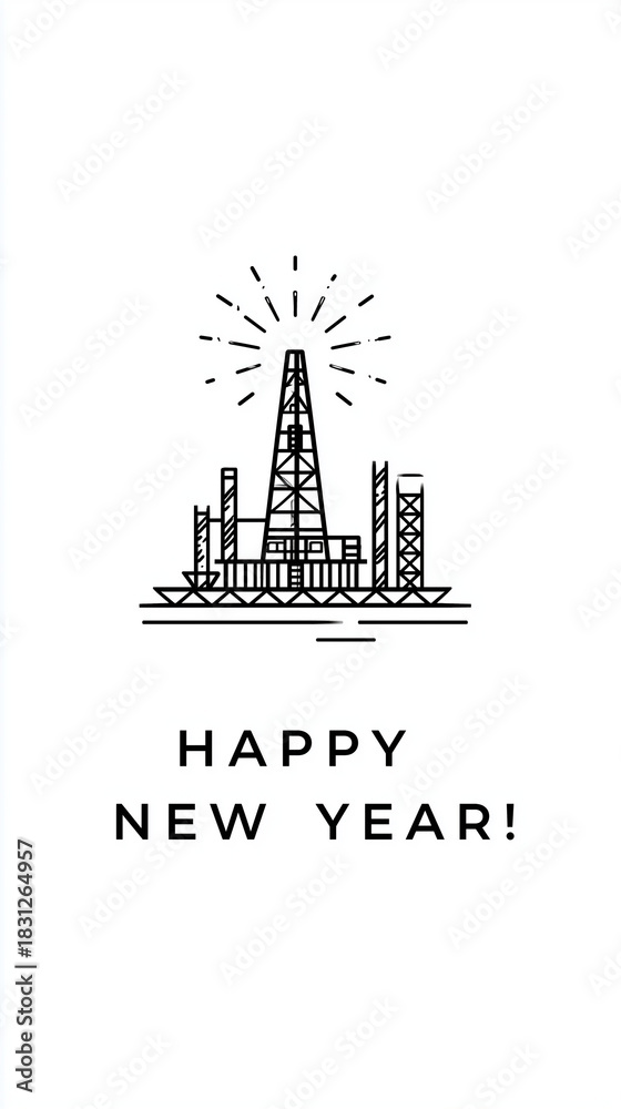 Fototapeta premium Oil Rig New Year Greeting Card Design 