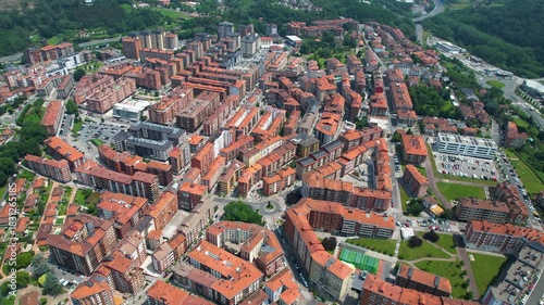 Aerial panoramic view of the downtown in the city Galdácano in Spain on a sunny spring day. 