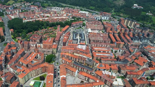 Aerial panoramic view of the downtown in the city Galdácano in Spain on a sunny spring day. 