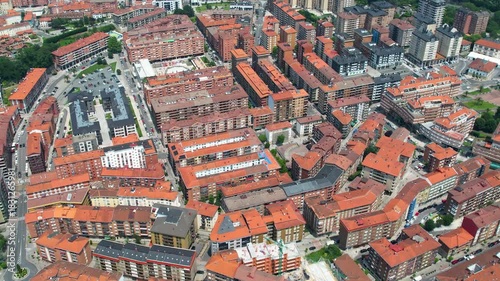 Aerial panoramic view of the downtown in the city Galdácano in Spain on a sunny spring day. 