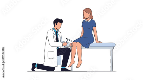 Doctor checking knee reflex of woman while sitting on examination table  