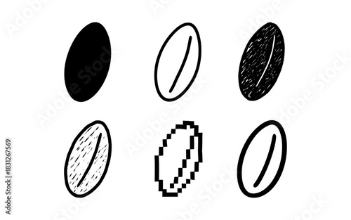 Diverse coffee bean styles: graphic, pixel, hand-drawn, and more