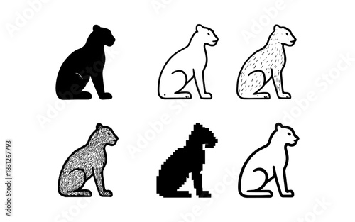 Stylized panther designs: silhouette, line art, pixel, textured, and outline styles