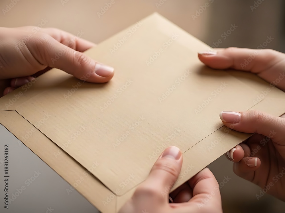 Obraz premium Hands presenting a sealed envelope symbolizing communication concept