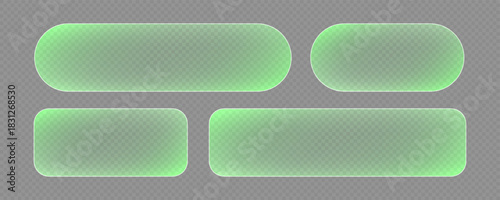 Transparent glass buttons, green clear banners. Futuristic interface templates for web design. Vector illustration.