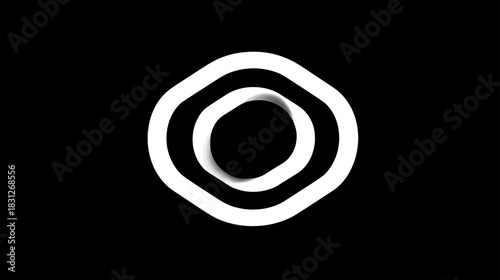 Abstract concentric white rings with organic fluid edges on a minimalist black background, modern design element and graphic texture.