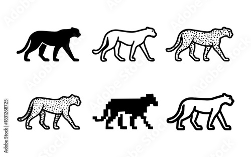Diverse cheetah designs in various artistic styles and effects