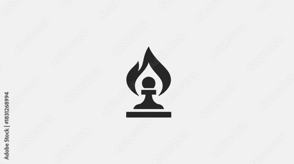 Fototapeta premium Stylized chess pawn and flame icon. Abstract symbol of strategy, power, heat, competition, and challenge.