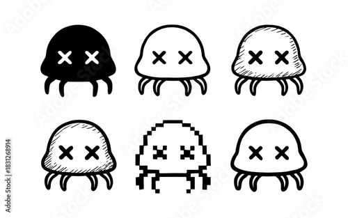 Cute crab icons in monochrome millennial style