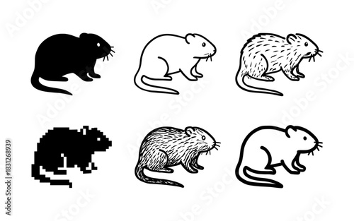 Variety of rat designs in silhouette and outline styles