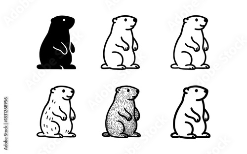 Cute groundhog silhouettes and sketches for seasonal designs