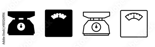 Scales icon set. Weight scale icon. Law scale icon. Justice