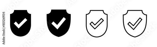 Shield check mark  icon set. Protection approve sign. Safe icon vector
