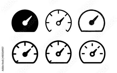 Variety of gauge icons in minimalist black and white designs