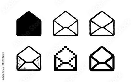 Set of envelope icons in various styles and textures