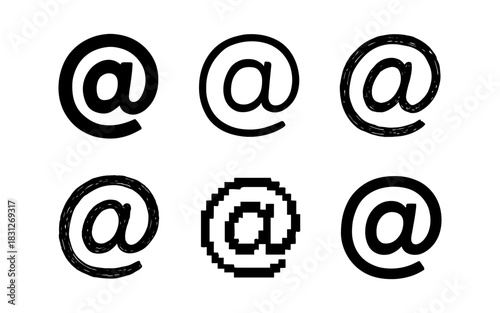 Variety of at symbols in different artistic styles and textures