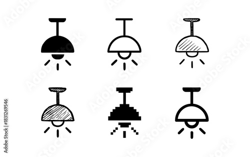 Minimalist hanging lamps icon set in various artistic styles