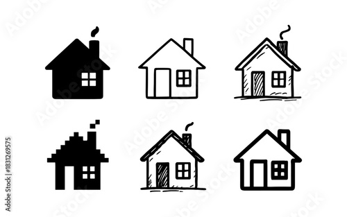 Hand-drawn and minimalist house icons in various styles