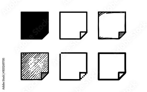 Set of six minimalist paper icons in various styles