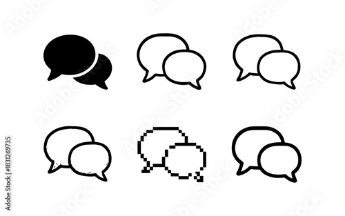 Black and white speech bubble icons in various styles for communication and design
