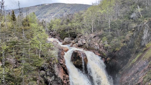 The Crow Gulch Brook waterfalls on the Gros Morne Mountain hiking trail in the Gros Morne National Park (Norris Point, Newfoundland, Canada)