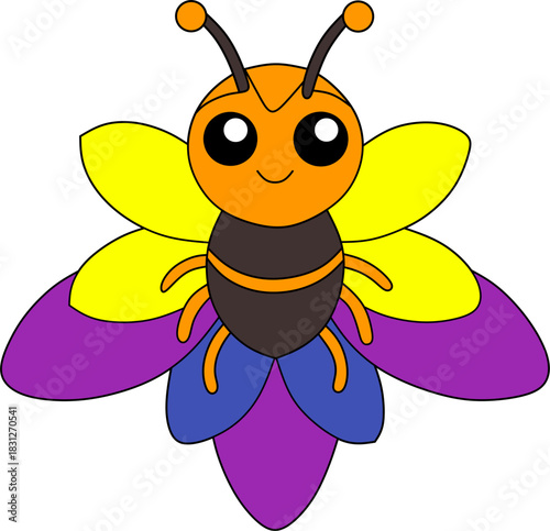 An illustration of a bee approaching a bright yellow flower to collect nectar. Detailed wings and petals create a lively and natural look.