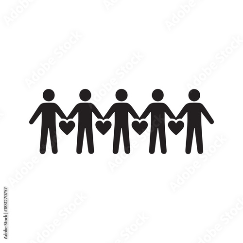 Group of people holding hands with hearts symbolizing love unity and togetherness illustrating community support and collaboration creating a positive impact silhouette