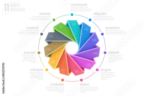Circular diagram template with 11 options, infographic vector illustration.