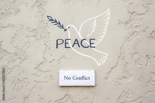 Peaceful Dove Design on Smooth White Plaster Wall with No Conflict Text