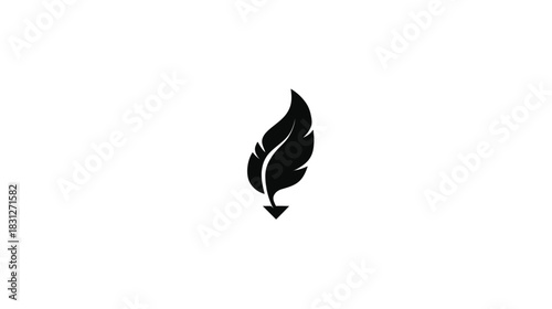 Black feather icon with a downward arrow, symbolizing download, light file, digital content, soft delivery, or gentle update