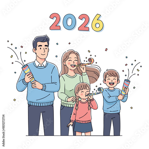 Family celebration new year party confetti joy happiness fun