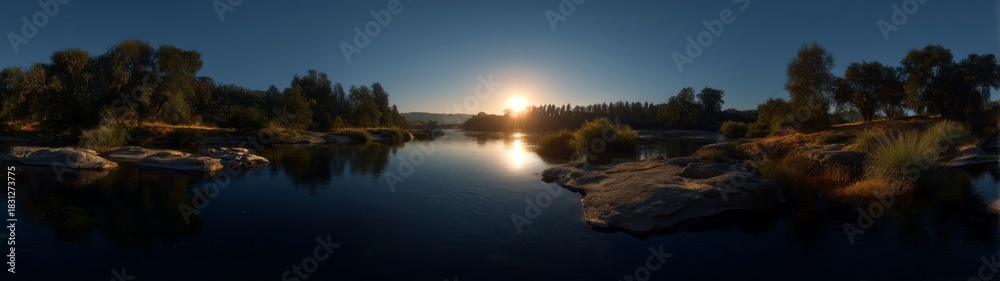 Fototapeta premium Stunning hdr panoramic sunset over tranquil river landscape nature photography