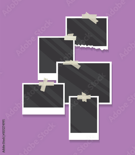 Collage photo effect Minimalist shadow, Polaroid frames realistic photo templates. collage, collage templates