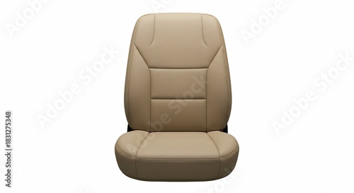 清潔感あふれる白い背景に際立つベージュ色のモダンな自動車用シート柔らかなスタジオ照明がシートの快適な曲線美と洗練された素材の質感を細部まで鮮やかに映し出し未来的なインテリアデザインの可能性を感じさせる魅力的な一枚です. AI Generated
