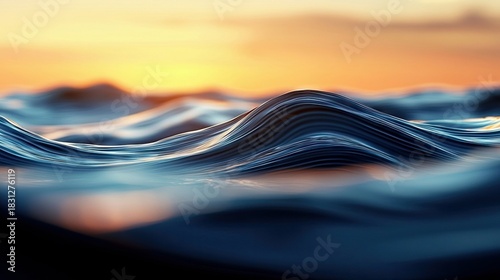 Fototapeta Naklejka Na Ścianę i Meble -  Close-up of ocean waves at sunset, with a warm, golden sky in the background.