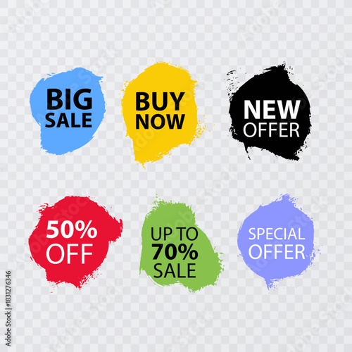 Grunge Brush Stroke Sale and Discount Labels Set, Black Friday shopping
