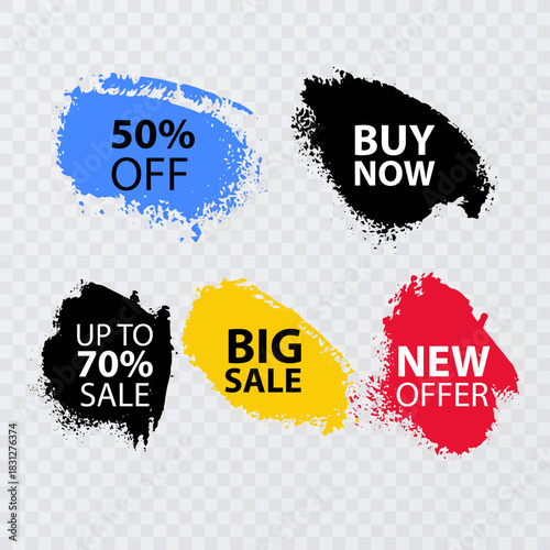 Grunge Brush Stroke Sale and Discount Labels Set, Black Friday shopping