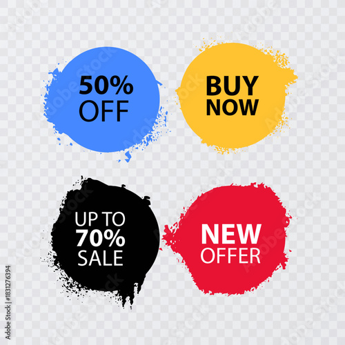 Grunge Brush Stroke Sale and Discount Labels Set, Black Friday shopping