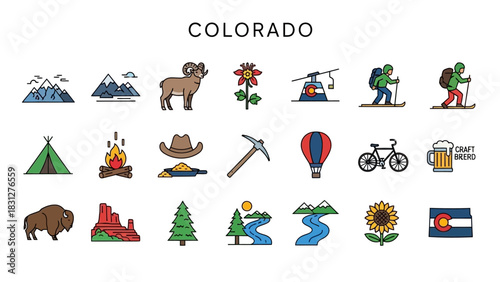 Colorado Icons Rocky Mountains, Wildlife, Outdoor Adventures, and State Symbols