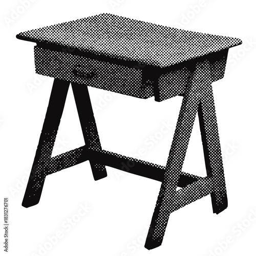 Old fashioned school desk, School education halftone grunge vector design element